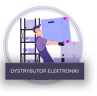 Grafika pracownika magazynu, symbolizująca dystrybutora elektroniki.