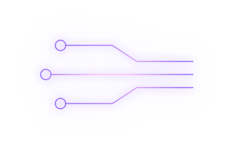 Abstrakcyjny, fioletowy element graficzny z neonową poświatą i motywem ścieżek technologicznych.