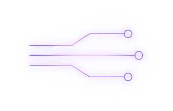 Abstrakcyjny, fioletowy element graficzny z neonową poświatą i motywem ścieżek technologicznych.